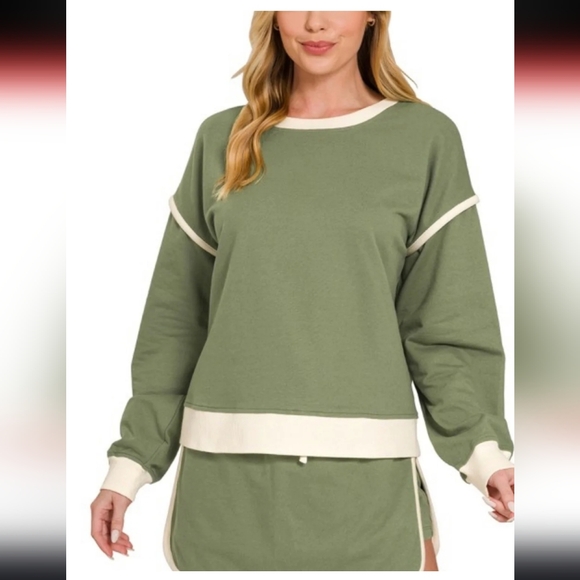 Zenana Boutique SET Blue Grey  and Cream Long Sleeve Skort Small Terry Cloth - Picture 6 of 13